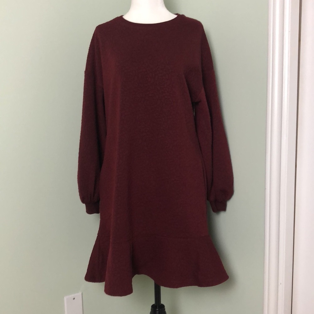💙 XS 💙 NWT Anthro Dress Wine Floral Texture Puffed Sleeves Tunic